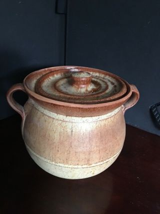Vintage Stamped Nc Pottery M.  L.  Owens Sugar Bowl Lidded Jar Signed Script
