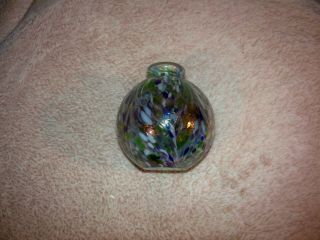 Murano Glass Italy,  Vase,  3 " Tall,  Blue And Green Swirl
