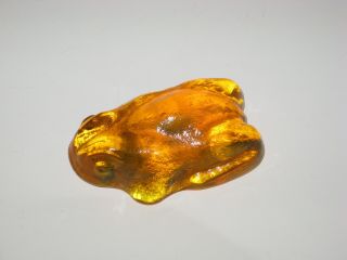 Vintage Blenko Hand Crafted Amber Art Glass Frog Paperweight