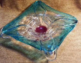 Vintage Blue Art Glass Bubbled Candy Dish Ashtray Mid Century