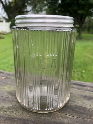 Vintage Hoosier Ribbed Clear Glass Tea Canister Kitchen Food Storage Jar W/ Lid
