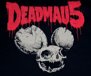 Deadmau5 Techno Dj T - Shirt Black Size Medium - Mouse Head Skeleton - Red/gray