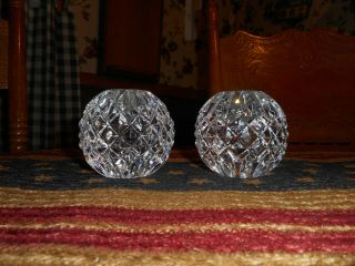 Signed Waterford Crystal Round Ball Candle Holders Candlesticks Pretty