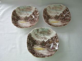 Set Of 3 Vtg.  Johnson Brothers Olde English Countryside 7 " Square Cereal Bowls