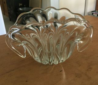 Formia Vetri Di Murano Clear Crystal Art Glass Oval Bowl - Clamshell Waves