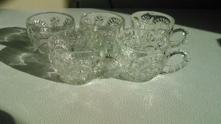 5 Old Antique Millersburg Crystal Ohio Star Pattern Glass Handle Punch Cups Eapg