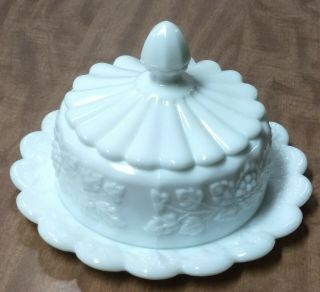 Westmoreland Paneled Grape Milk Art Glass Covered Butter Cheese Dish W Lid Round