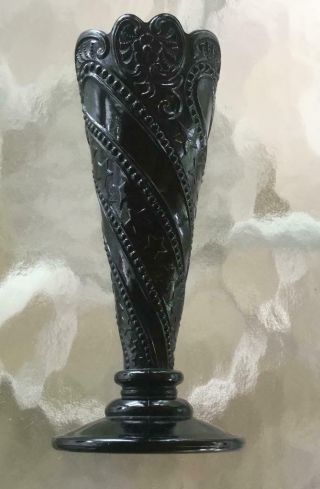 Antique Black Amethyst Vase Embossed Flowers & Stars Unique