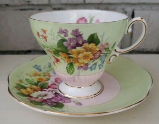 Vintage Eb Foley Bone China 3537 Pale Green/pink Floral Tea Cup & Saucer