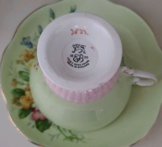 Vintage EB Foley Bone China 3537 Pale Green/Pink Floral Tea Cup & Saucer 4