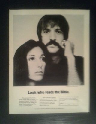 1971 Sonny Cher National Bible Week Vintage Black & White Photo Music Trade Ad