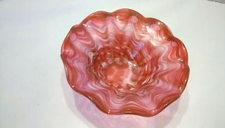 Hand - Blown Red And White Swirled Art Glass Bowl Signed By Artist 2003