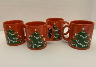 Set Of 4 Waechtersbach Christmas Tree Mugs Cups Red Germany Retired