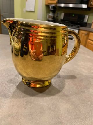 Vintage Hall Pottery Golden Glo Banded Jug Pitcher Water Lemonade 22 Carat Gold
