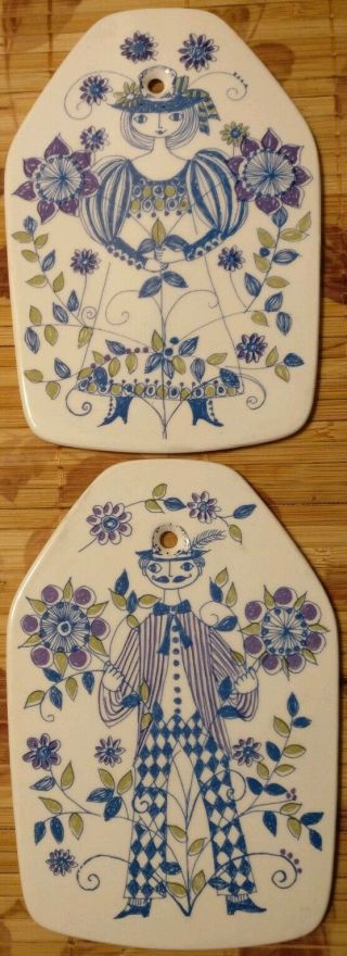Set Of 2 Turi Design Lotte Figgjo Plaques Of Man And Woman,  Vintage Norway Ware