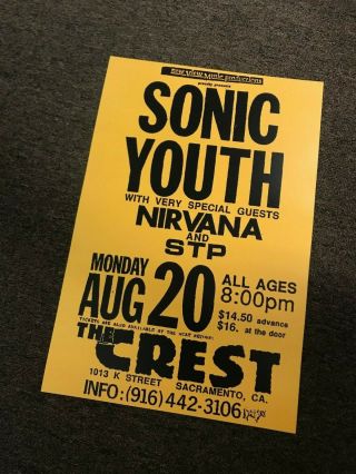 Sonic Youth Nirvana Stp Sacramento 1991 Cardstock Concert Poster - 12 " X 18 "
