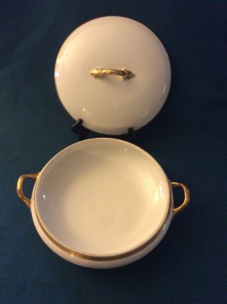 Covered Serving Bowl Dish 10”x 9” M.  Redon PL Limoges White,  Gold Trim 2