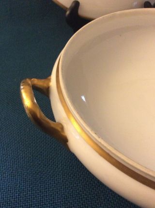 Covered Serving Bowl Dish 10”x 9” M.  Redon PL Limoges White,  Gold Trim 4