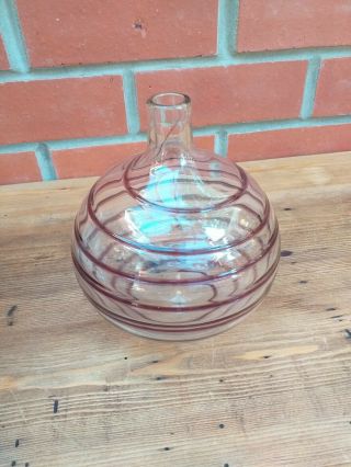 Vintage Heavy Studio / Art Glass Vase With Pink Swirl Decoration Hand Blown 2