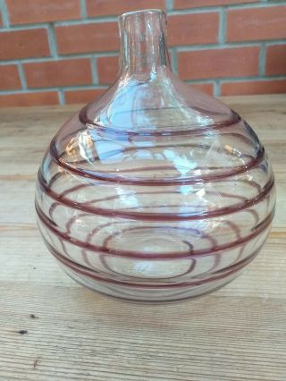 Vintage Heavy Studio / Art Glass Vase With Pink Swirl Decoration Hand Blown 5