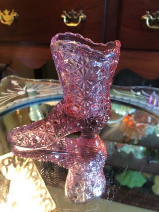 Vintage Fenton Glass Pink Rose Daisy & Button High Top Boot Shoe Figurine