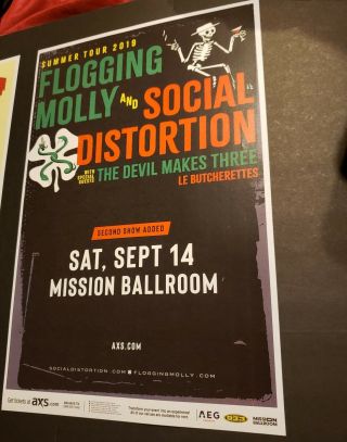 Flogging Molly With Social Distortion Colorado 11x17 Concert Poster 2019