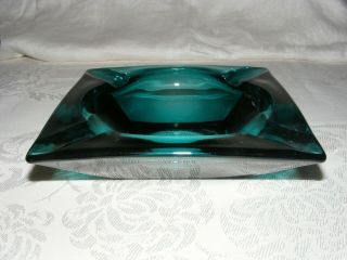 Vintage Anchor Hocking Forest Blue Green Glass 6 " Square Ashtray