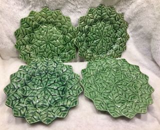 4 Vtg Green Portugal 8.  5” Green Leaf Plate No Chips/cracks