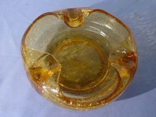 Vintage Mid Century Modern Amber Crackle Glass Ashtray