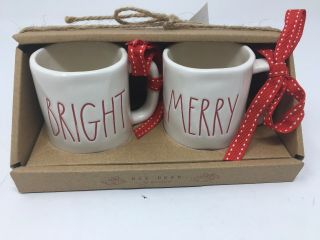Rae Dunn By Magenta Merry & Bright Mugs Christmas Ornaments W/gift Tag