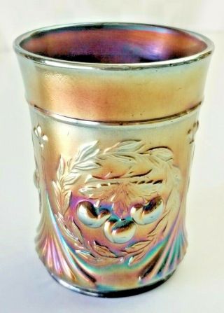 Vintage Dugan Carnival Glass Wreathed Cherries Tumbler Amethyst Purple Antique