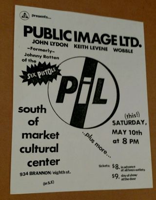 Public Image Limited Pil 1980 San Francisco Concert Flyer Sex Pistols