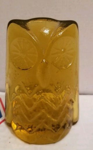 Vintage Blenko Mcm Amber Glass Owl Bookend Paperweight