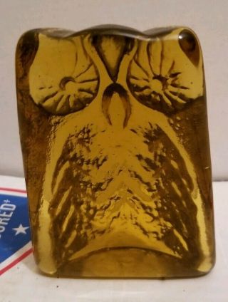 Vintage Blenko MCM Amber Glass owl bookend paperweight 2