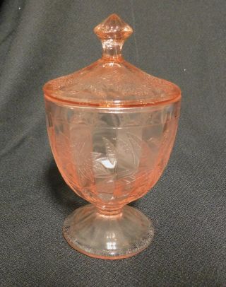 Jeannette Floral Pink Candy Dish W/ Lid 6 1/4 "