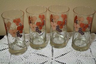 Pink And Purple Floral Decorated Vintage Drinking Glasses - Set Of 4
