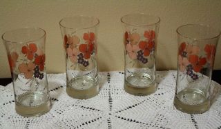 Pink and Purple Floral Decorated Vintage Drinking Glasses - set of 4 2