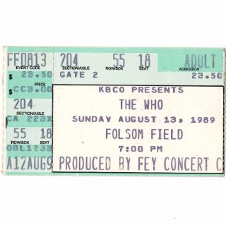 The Who Concert Ticket Stub Boulder Co 8/13/89 Folsom The Kids Are Alright Rare
