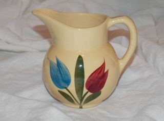 Vintage Usa Watt Pottery 62 Blue & Red 2 Tulip Small Pitcher Creamer