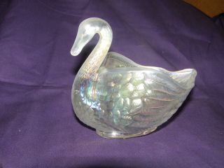 Imperial Glass Irridescnet Clear Carnival Glass Swan