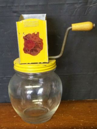 Vintage Yellow Hand Crank Nut Spice Grinder Chopper With Glass Jar