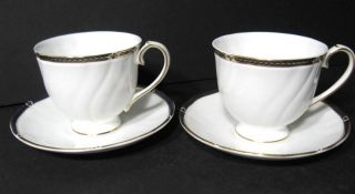 Wedgwood Royal Lapis Cups And Saucers Set Of Two Bone China Made In England