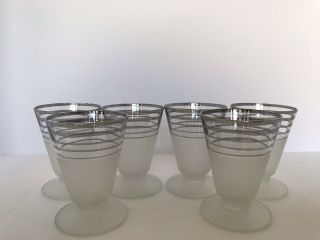 Vintage Mcm Small Cocktail Glasses,  Frosted With Platinum Stripes.  Set Of Six