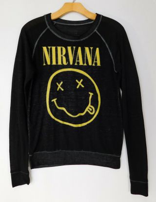 Nirvana Official Logo Raglan Long Sleeve Shirt Tee Black Slub T - Shirt Women 
