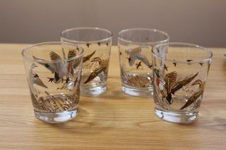 Vintage Libbey Mallard Duck Whiskey Low Ball Drinking Glasses - Set Of 4