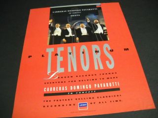 The Three Tenors Fast Classical Recording All Time 1991 Promo Poster Ad