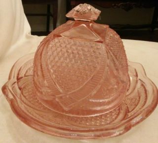 Glass Butter Dish Pink Round with Lid,  DEPRESSION GLASS - 2