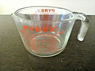 Vintage Pyrex 4 Cup 1 Quart Measuring Cup Open Handle Large Red Letters