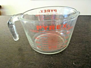 Vintage Pyrex 4 Cup 1 Quart Measuring Cup Open Handle Large Red Letters 2