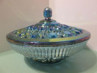 Gorgeous Vintage Indiana Glass Windsor Blue Covered Candy Bowl Carnival Glass
